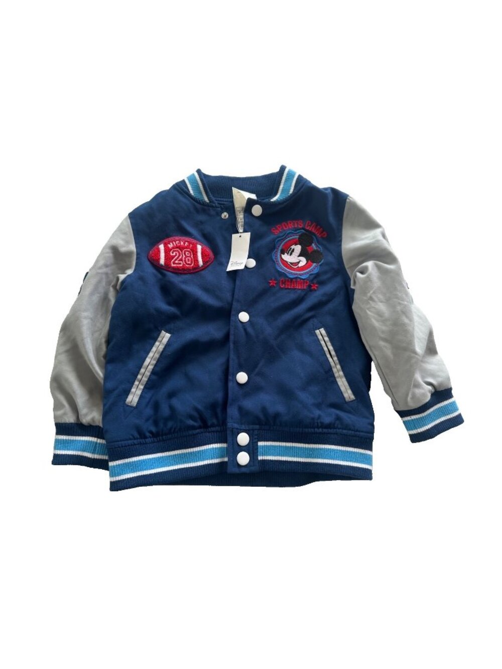 Disney Mickey Mouse Sports Camp Varsity Jacket Blue & Gray Size 3T